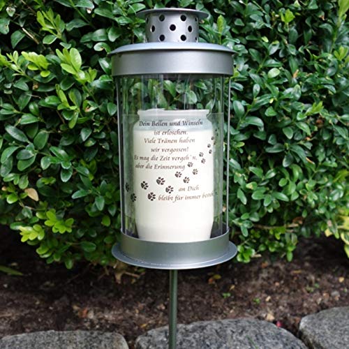 Trauer Laterne um Hund mit Gedenkspruch. Dein Bellen und Winseln ist erloschen. Trauer Laterne um Hund mit Gedenkspruch. Dein Bellen und Winseln ist erloschen. von Trauer-Shop