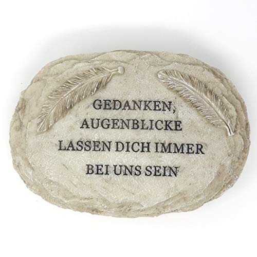 Trauer-Shop Deko Stein mit Grabinschrift, Grabschmuck Inschrift Gedanken Augenblicke. 18,5 cm. von Trauer-Shop