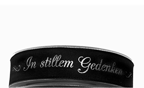 Trauer-Shop Geschenk und Dekoband schwarz - In stillem Gedenken, Drahtkante. B 25mm, L 20 Meter von Trauer-Shop