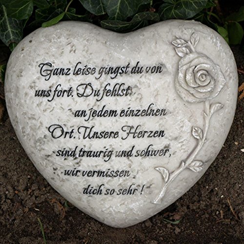 DynaBliss Herz Grabdekoration mit Inschrift - Ganz leise gingst du von Uns Fort. Du fehlst an jedem einzelnen Ort. Durchmesser 18cm von Trauer-Shop