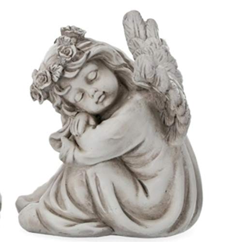 Trauer-Shop Polyresin Figur Grabengel Creme Grau mit Blumenkranz Trauer-Shop Polyresin Figur Grabengel Creme Grau mit Blumenkranz von Trauer-Shop