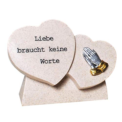 Trauerschmuck mit Inschrift. Liebe braucht Keine Worte, verbundene Herzen. Breite 15,5 cm. von Trauer-Shop