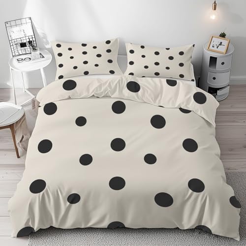 Traulpex Bettwäsche Schwarz Tupfen 155x220 cm 3 teilig - Polka Dot Bettbezug Microfaser mit Punkte Bettwäsche Set und 2 Kissenbezug 80x80 cm mit Reißverschluss von Traulpex