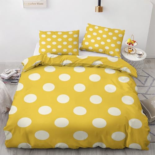 Traulpex Tupfen Bettbezug 155x220cm 3 teilig, Gelb Punkte Trösterbezug mit Reißverschluss, Weich Bügelfrei, Geometrisch Kreise Bettwäsche Set Microfaser mit 2 Kissenbezug 80x80cm von Traulpex