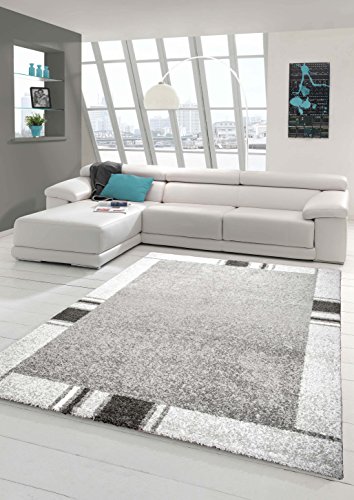 Designer Teppich Moderner Teppich Wohnzimmer Teppich Kurzflor Teppich Barock Design Grau Beige Größe 200 x 290 cm von Teppich-Traum