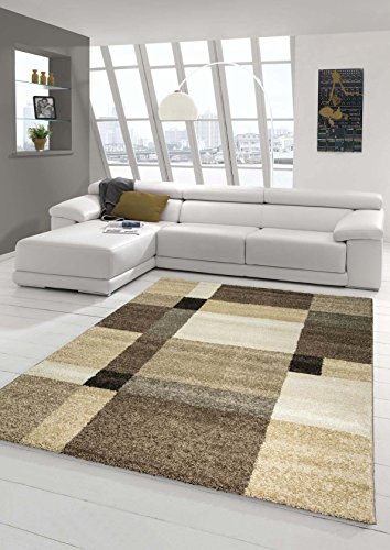 Designer Teppich Moderner Teppich Wohnzimmer Teppich Kurzflor Teppich Barock Design Meliert Braun Beige Mocca Größe 80x150 cm von Teppich-Traum