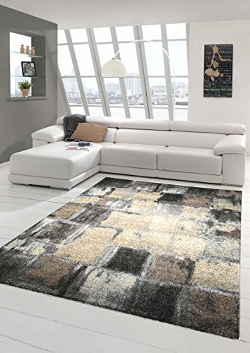 Designer Teppich Moderner Teppich Wohnzimmer Teppich Kurzflor Teppich Barock Design Meliert Karo Design in Braun Grau Creme Größe 120x170 cm von Teppich-Traum