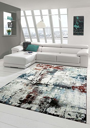 Designer Teppich Moderner Teppich Wohnzimmer Teppich Kurzflor Teppich Meliert Splash Design Türkis Creme Braun Multi Größe 160x230 cm von Traum