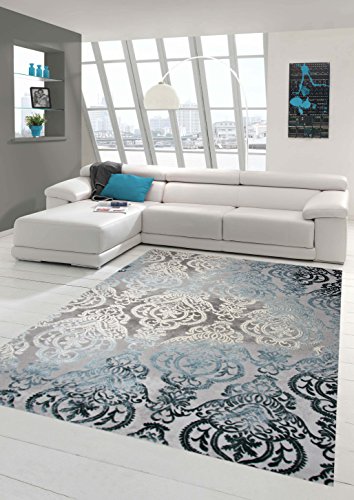 Designer Teppich Moderner Teppich Wollteppich Meliert Wohnzimmer Teppich Wollteppich Ornament Türkis Grau Cream Größe 120x170 cm von Traum
