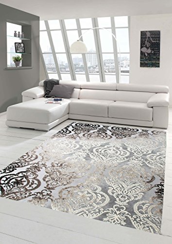 Designer Teppich Moderner Teppich Wollteppich Meliert Wohnzimmerteppich Wollteppich Ornament Grau Cream Taupe Größe 120x170 cm von Teppich-Traum