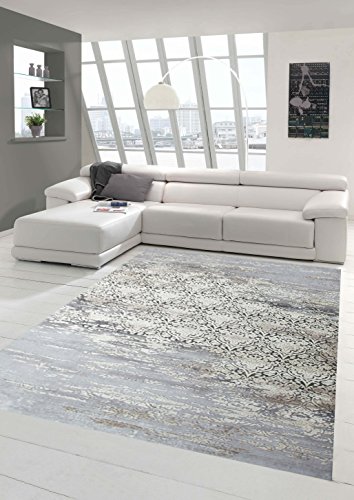Designer Teppich Moderner Teppich Wollteppich Meliert Wohnzimmerteppich Wollteppich Ornament Grau Cream Taupe Größe 80x150 cm von Traum