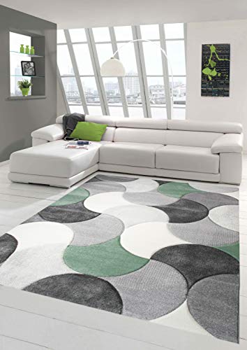 Designer und Moderner Teppich Kurzflor mit Tropfen Muster in Grün Grau Beige Größe 200 x 290 cm von Teppich-Traum