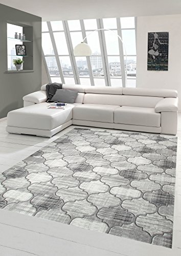 Designer und Moderner Teppich Marokkanisches Muster in Grau Beige Größe 80 x 300 cm von Traum