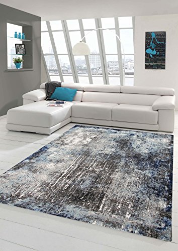 Designer und Moderner Teppich Wohnzimmerteppich in Blau Grau Creme Größe 160x230 cm von Teppich-Traum