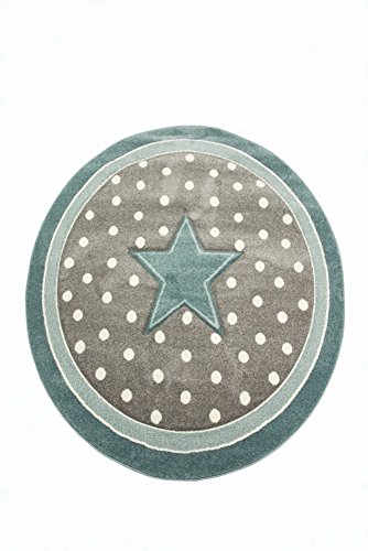 Kinderteppich Kinderzimmerteppich Babyteppich rund Stern in Türkis Grau Weiss Größe 160 cm Rund von Traum