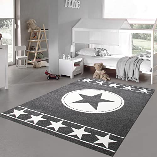 Kinderteppich Spielteppich Kinderzimmer Teppich Sternteppich Sterne Grau Creme 200 x 290 cm von Teppich-Traum