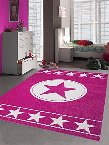 Traum Kinderteppich Spielteppich Kinderzimmer Teppich Sternteppich Sterne Pink Creme 80 x 150 cm von Teppich-Traum