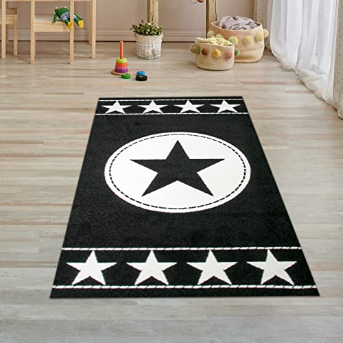Traum Kinderteppich Spielteppich Kinderzimmer Teppich Sternteppich Sterne Schwarz Creme 120x170 cm von Teppich-Traum