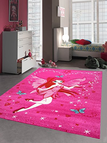 Kinderteppich Spielteppich Kinderzimmer Teppich Zauberfee mit Schmetterlinge Pink Creme Rot Türkis Größe 120 cm Rund von Teppich-Traum