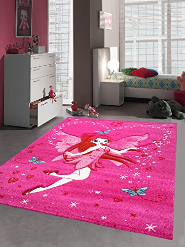 Kinderteppich Spielteppich Kinderzimmer Teppich Zauberfee mit Schmetterlinge Pink Creme Rot Türkis Größe 120x170 cm von Teppich-Traum