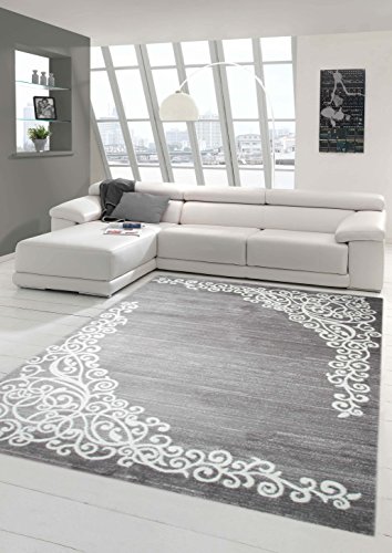 Moderner Teppich Designer Teppich Orientteppich mit Glitzergarn Wohnzimmer Teppich mit Floral Muster Meliert in Grau Creme Größe 120x160 cm von Teppich-Traum