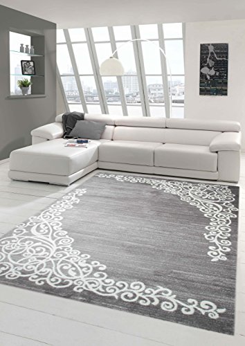 Moderner Teppich Designer Teppich Orientteppich mit Glitzergarn Wohnzimmer Teppich mit Floral Muster Meliert in Grau Creme Größe 160x220 cm von Traum