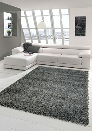 Shaggy Teppich Hochflor Langflor Teppich Wohnzimmer Teppich Gemustert in Uni Design Grau Größe 120x170 cm von Teppich-Traum