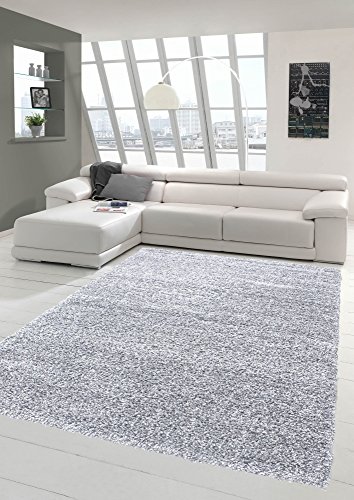 Shaggy Teppich Hochflor Langflor Teppich Wohnzimmer Teppich Gemustert in Uni Design Grau Größe 140x200 cm von Traum