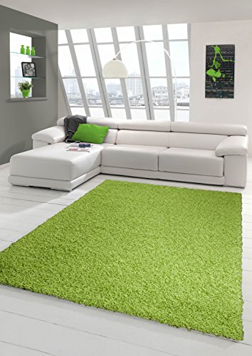Traum Shaggy Teppich Hochflor Langflor Teppich Wohnzimmer Teppich Gemustert in Uni Design Grün Größe 120x170 cm von Traum
