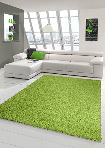 Traum Shaggy Teppich Hochflor Langflor Teppich Wohnzimmer Teppich Gemustert in Uni Design Grün Größe 120x170 cm von Teppich-Traum