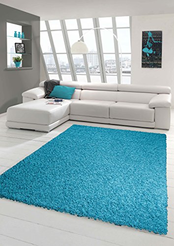 Shaggy Teppich Hochflor Langflor Teppich Wohnzimmer Teppich Gemustert in Uni Design Türkis Größe 140x200 cm von Teppich-Traum