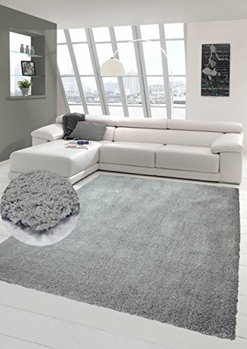 Shaggy Teppich Micro Polyester Hochflor Langflor Teppich Wohnzimmer Teppich Gemustert in Uni Design Grau Größe 120x170 cm von Traum