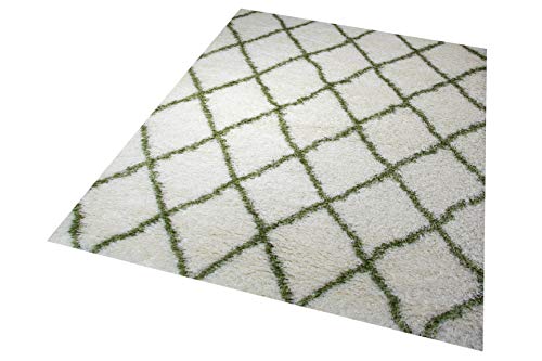 Shaggy Wohnzimmerteppich Hochflor Langflor Rautenmuster in Creme Grün Größe 80x150 cm Shaggy Wohnzimmerteppich Hochflor Langflor Rautenmuster in Creme Grün Größe 80x150 cm von Teppich-Traum
