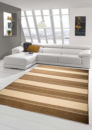 Traum Teppich Sisal Optik Küchenteppich moderner Läufer Flachgewebe gestreift in braun beige Größe 80x150 cm von Teppich-Traum