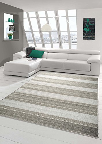 Teppich-Traum Sisal Optik Küchenteppich moderner Läufer Flachgewebe gestreift in grau beige Größe 60x110 cm von Teppich-Traum