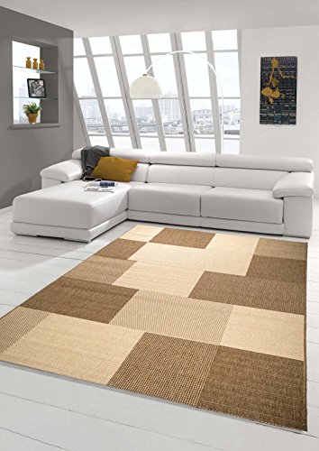 Teppich Modern Flachgewebe Kariert Sisal Optik Küchenteppich Küchenläufer Karo Design Braun Beige Größe 60x110 cm von Teppich-Traum