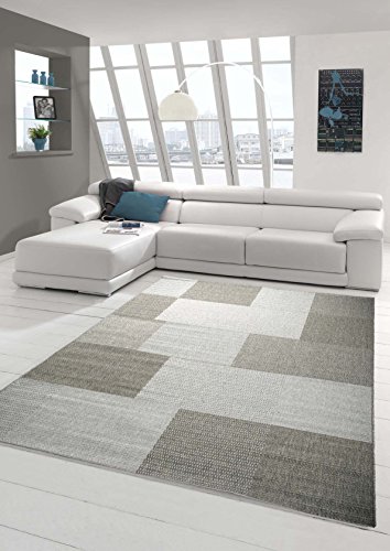 Teppich Modern Flachgewebe Kariert Sisal Optik Küchenteppich Küchenläufer Karo Design Grau Größe 160x220 cm von Traum