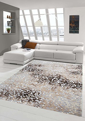 Teppich-Traum Designerteppich Moderner Teppich Wohnzimmerteppich Kurzflor Teppich mit Konturenschnitt in Grau Braun Beige, Größe 80x150 cm von Teppich-Traum