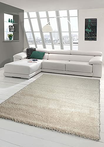 Traum Shaggy Teppich Hochflor Langflor Teppich Wohnzimmer in Uni Design Creme Größe 80x150 cm von Teppich-Traum