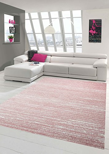 Designer und Moderner Teppich Wohnzimmerteppich Kurzflor Uni Design in Rosa Größe 80 x 300 cm von Teppich-Traum