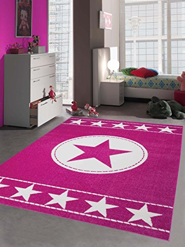 Traum Kinderteppich Spielteppich Kinderzimmer Teppich Sternteppich Sterne Pink Creme 140x200 cm von Teppich-Traum