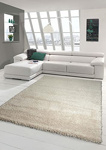 Traum Shaggy Teppich Hochflor Langflor Teppich Wohnzimmer in Uni Design Creme Größe 120x170 cm von Traum