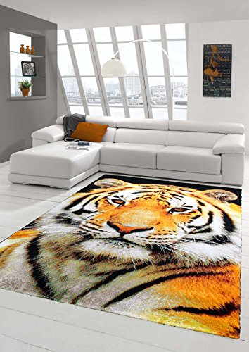 Traum Teppich Designerteppich Moderner Teppich Wohnzimmerteppich Tiger Orange Creme Schwarz, Größe 200x290 cm von Teppich-Traum