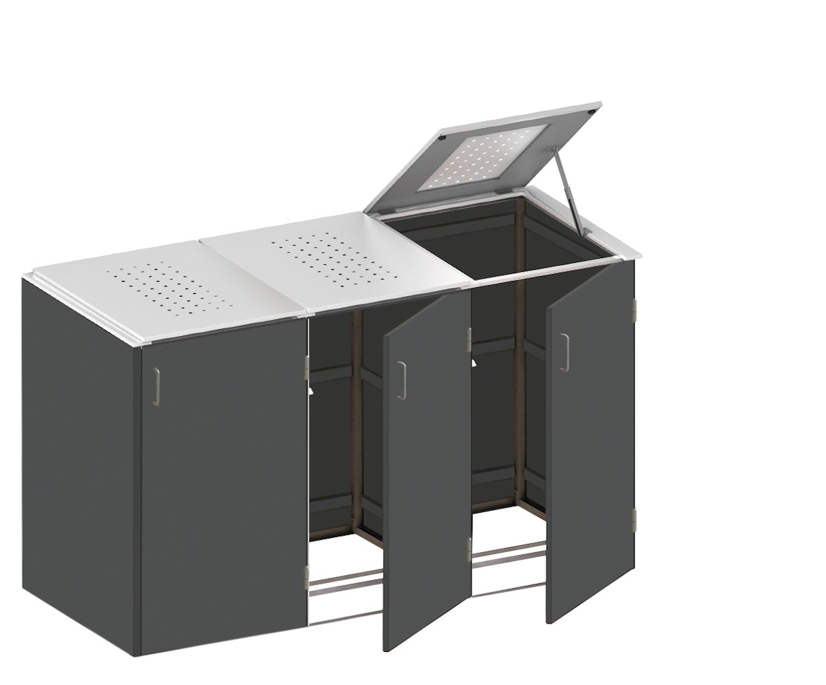 TraumGarten BINTO Komplettset HPL, versch. Größen und Farben-3 er Box-Schiefer-Edelstahl-Klappdeckel von TraumGarten