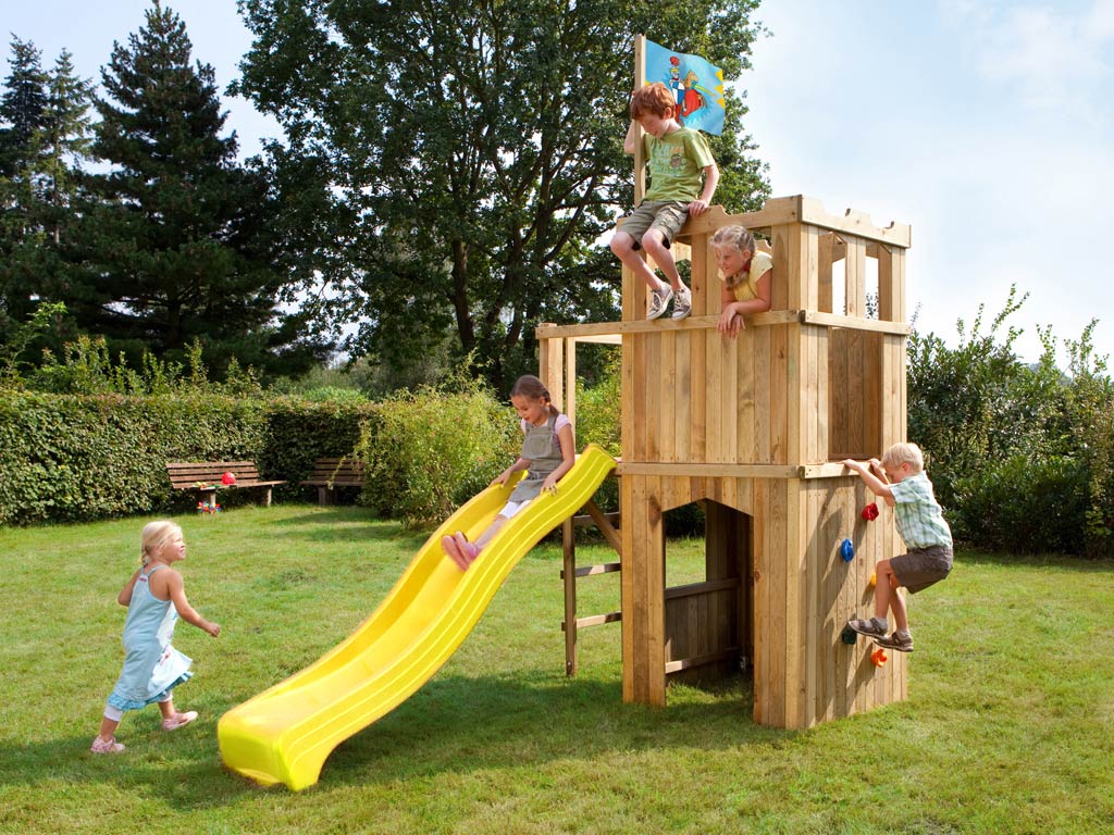 TraumGarten Spielturm FIPS Ritterburg inkl. Rutsche gelb - BxTxH: 163x109x247 cm, kesseldruckimprägniert, inkl. Rutsche gelb von TraumGarten