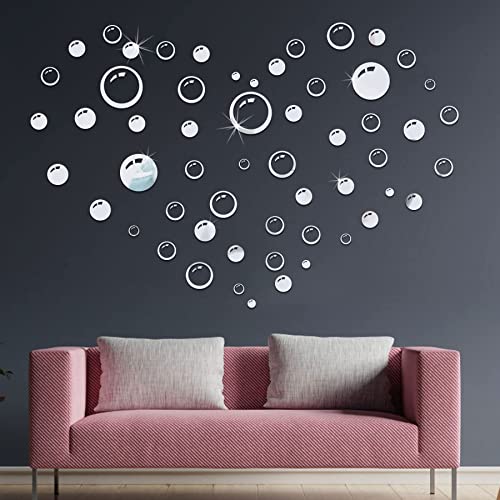 Wandtattoo, 3D-Kreis, Dekorativer Spiegel, rund, für die Wand, Acryl, Wandtattoo, Badezimmer, DIY, Dekoration, Zuhause, Wohnzimmer, Hotel, 28 Stück Kreis und 28 Stück Kreis (Silber) von Traumarkeu