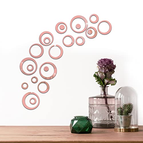 Wandtattoo, 3D-Kristallkreis, Acryl, Spiegel, Wandtattoo, rund, für Schlafzimmer, Wohnzimmer, DIY Dekoration für Zuhause (24 Stück, Farbe Rosa) von Traumarkeu