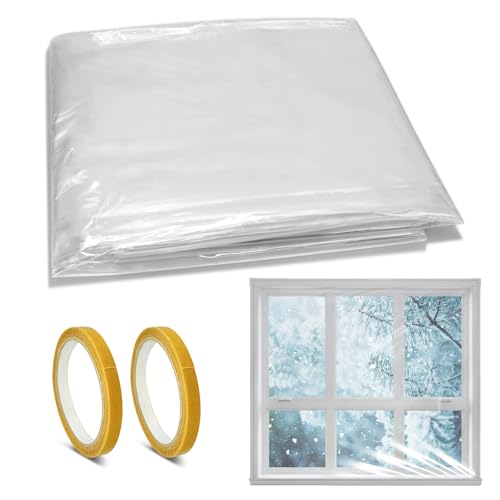 Winter Thermo Cover Fenster-Isolierfolie,Wärmeschutzfolie Fenster Isolierfolie Kit, DIY Isolierfolie Fenster Kälteschutzfolie Fenster mit für Winddicht und Warm im Winter (clear, 1.6×3m) von Traumarkeu