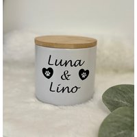 Keramikdose - Personalisiert Wunschdruck Hund Baby Küche Bad Keksdose Leckerlie Dose Hundefutter Katzenfutter Utensilien von TraumfabrikLiebe