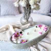 Große Kerze Mit Trockenblumen Aus Rapswachs in Kerzenschale | Holzdocht Kerzen Deko Couchtisch Im Glas Gartenparty von Traumgiesserei